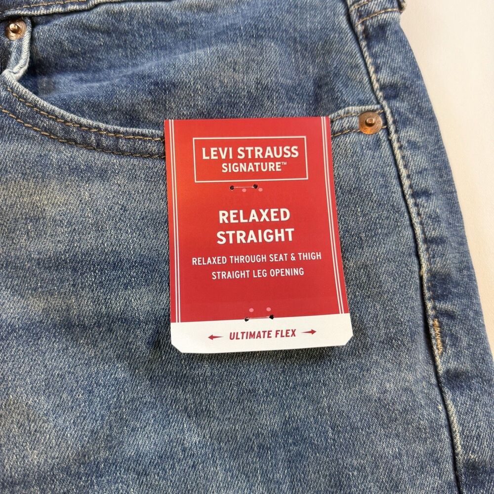 Levi Strauss Signature Gold Men's Relaxed Fit Flex Denim Blue Jeans 42x32 New - Picture 6 of 15